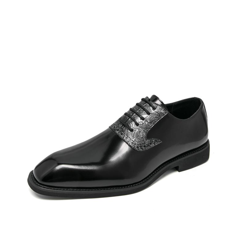 Brand Breathable Banquet Party Block Leather Shoes British Men Lace Up Comfortable Pointed Business Formal Leather Shoes