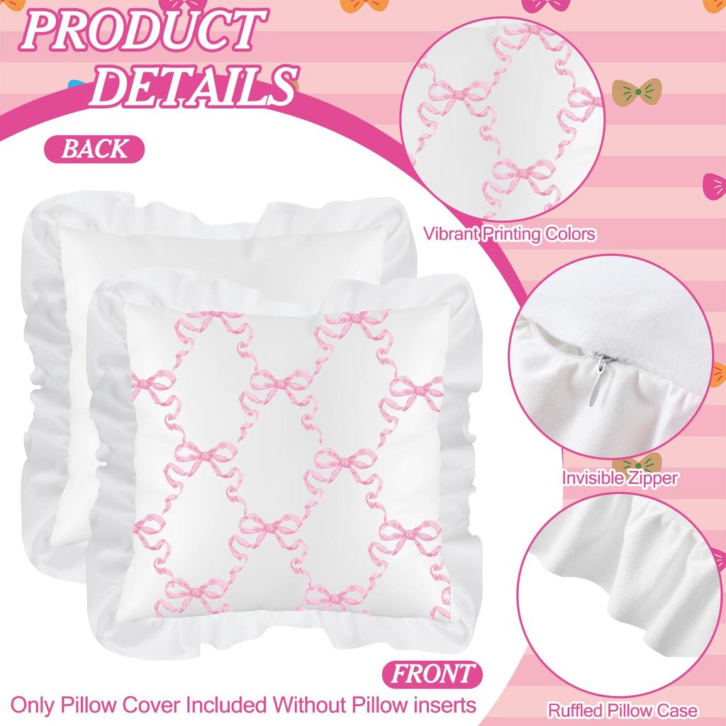 BUYNOW 1pc 2pcs/set Pink Bow White Lace Pillowcase Cute College Style Bow Pillow Decor GirlsApartment Bedroom Bed Sofa Decor