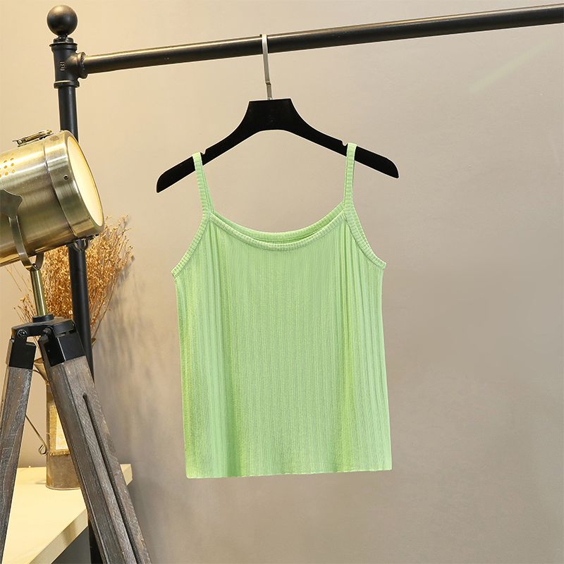 

Ice Silk Knitting Female Summer Slim Fit Sleeveless Top Small Sling Fruit Green(JE-8477) L