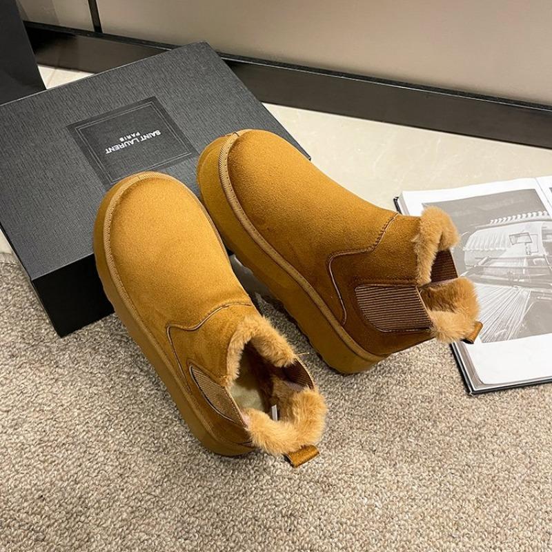 Winter Women Short Plush Warm Snow Boots Casual Shoes New Suede Fur Chelsea Ankle Boots Flats Platform Ladies Shoes Botas