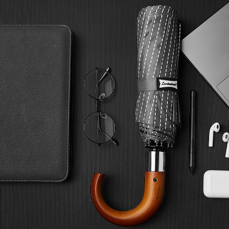 Leodauknow новый автоматический складной зонт для мужчин и женщин с деревянной ручкой — фото 4