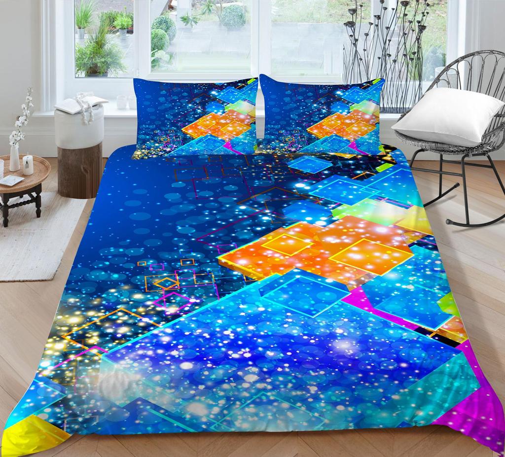 3D Color Halo Printing Bedding Single Double Bed Full Size Quicksand Pattern Pillowcase and Quilt Cover Washable and Comfortable Home Decoration
