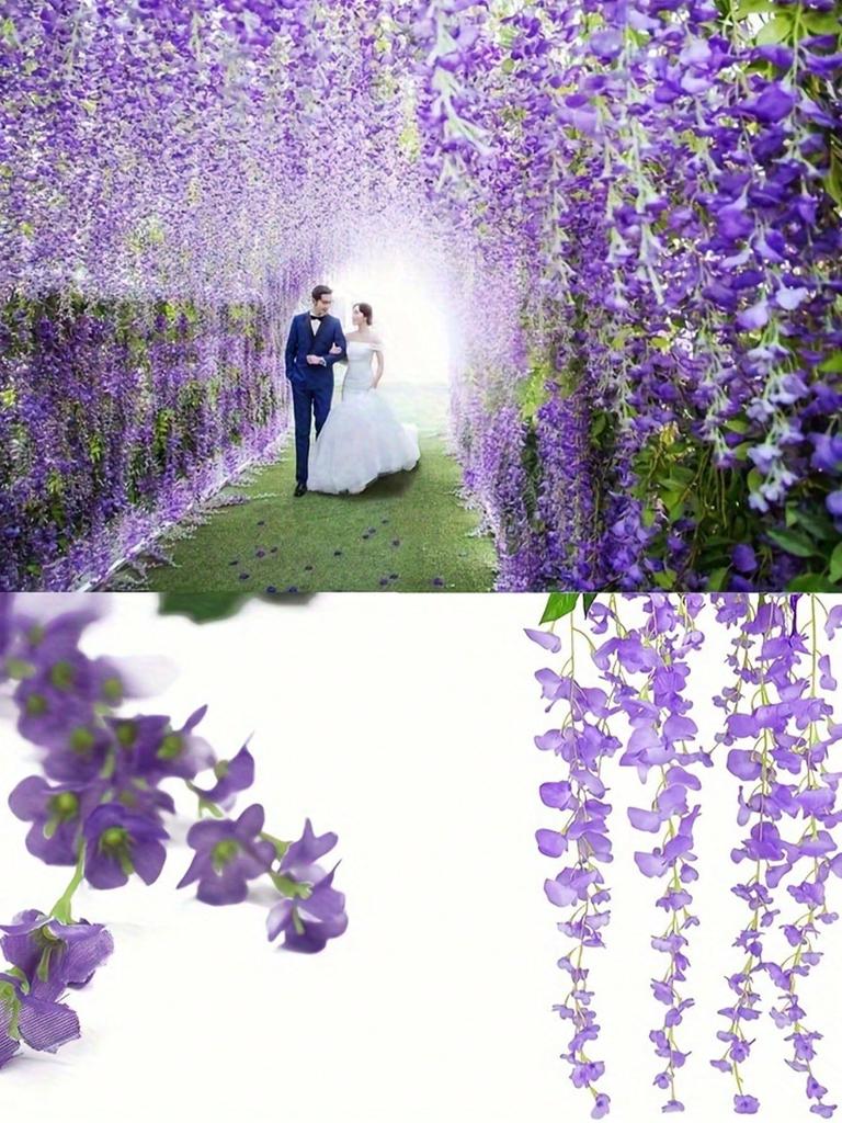 10 Artificial Wisteria Flowers Vines Silk Flowers Hanging Wreaths Wedding Party Home Decoration Green Wall Ceiling Flower Decor