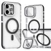 For iPhone 15 Pro Magnetic Case TPU Acrylic Clear Phone Back Cover with Lens Protector Kickstand