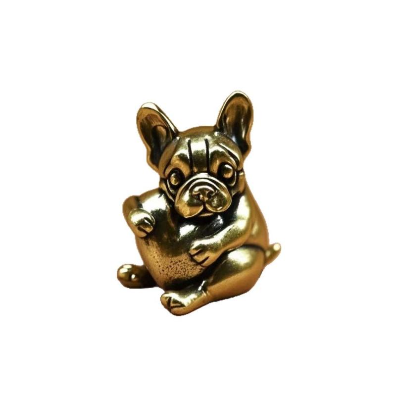 1PCSCollection Statues Desktop   Solid Copper Pug Figurines Feng Shui  Vintage Brass Dogs Ornament Tea Pet Home Decor