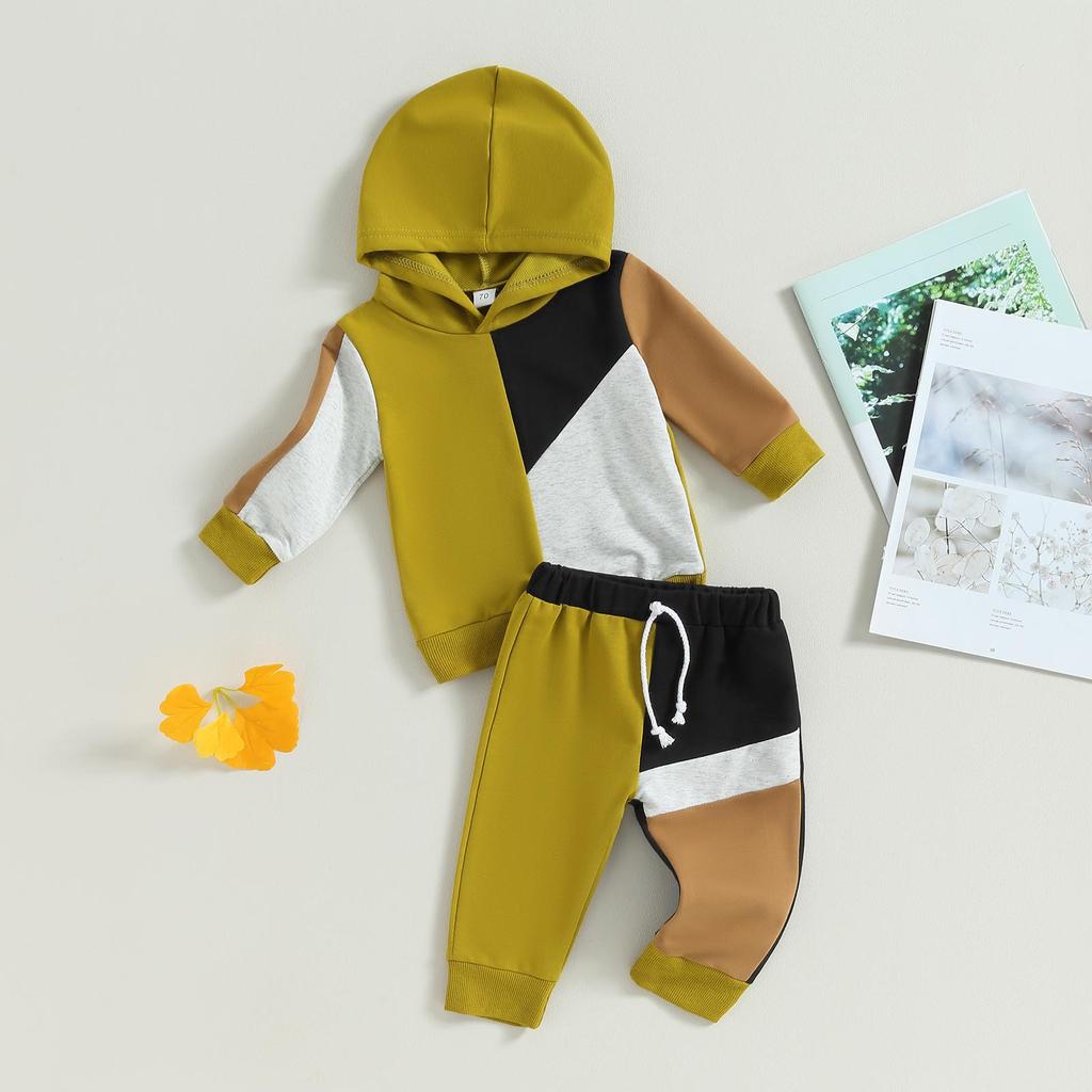 Baby Boys Track Suit 6M 12M 18M 24M 3Y Contrast Colors Long Sleeve Hoodie Sweatshirt and Elastic Pants for Toddler 2 Piece Outfits