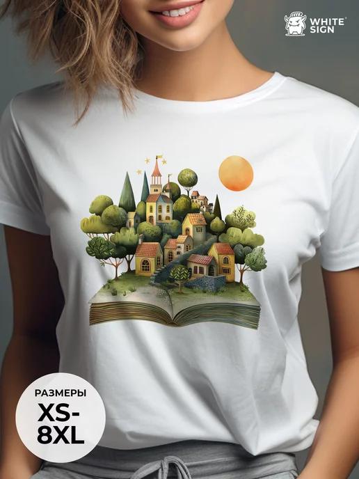Oversized summer T-shirt with Fairy Tale World print L