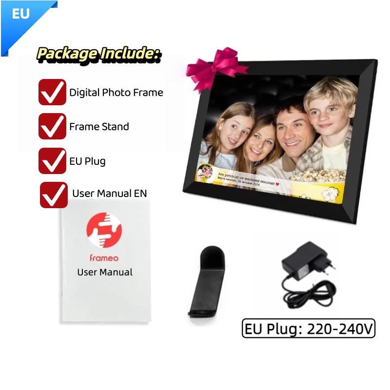 

Цифровая фоторамка WiFi 32 ГБ 10,1 дюйма 1280x800 IPS Сенсорный экран Цифровая фоторамка Простая настройка Делитесь фото или видео через приложение Frameo EU Plug чёрный