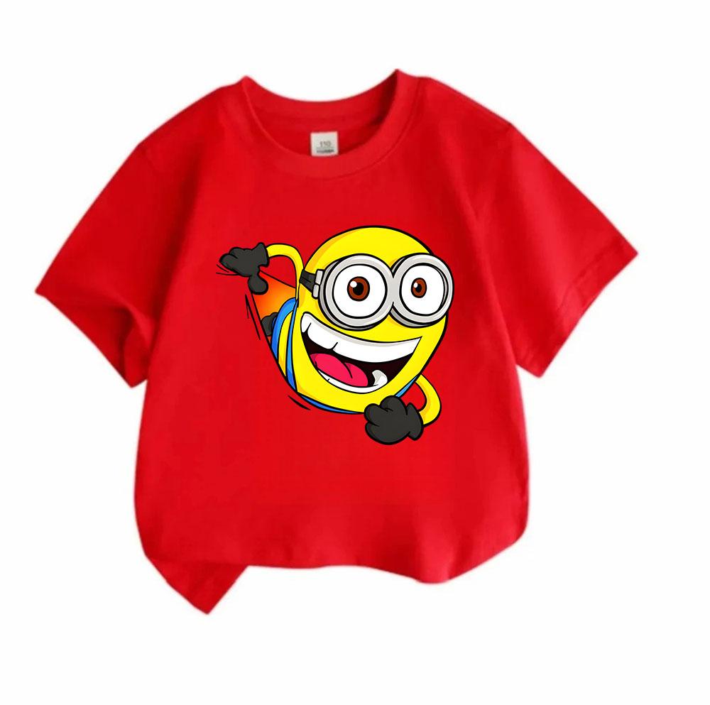 Cartoon Funny Yellow Round Face Character Print Kids 100% Cotton T-Shirt Boys Girls Crew Neck Short Sleeve Casual Lightweight Tee for Daily Wear Outdo