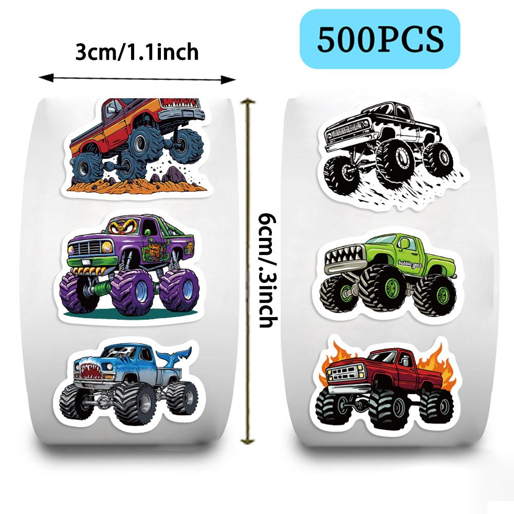 500PCS Monster Truck Stickers Kids Cartoon Truck Car Stickers Roll Cute Car Decals 10 Styles Cars Kindergarten Teacher Stickers