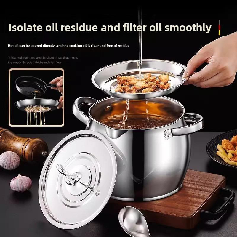 Stainless Steel Lard Tank, Large-capacity Oil Storage Bucket with Lid, High-temperature Resistant Storage Tank with Filter Screen, Large Lard Tank