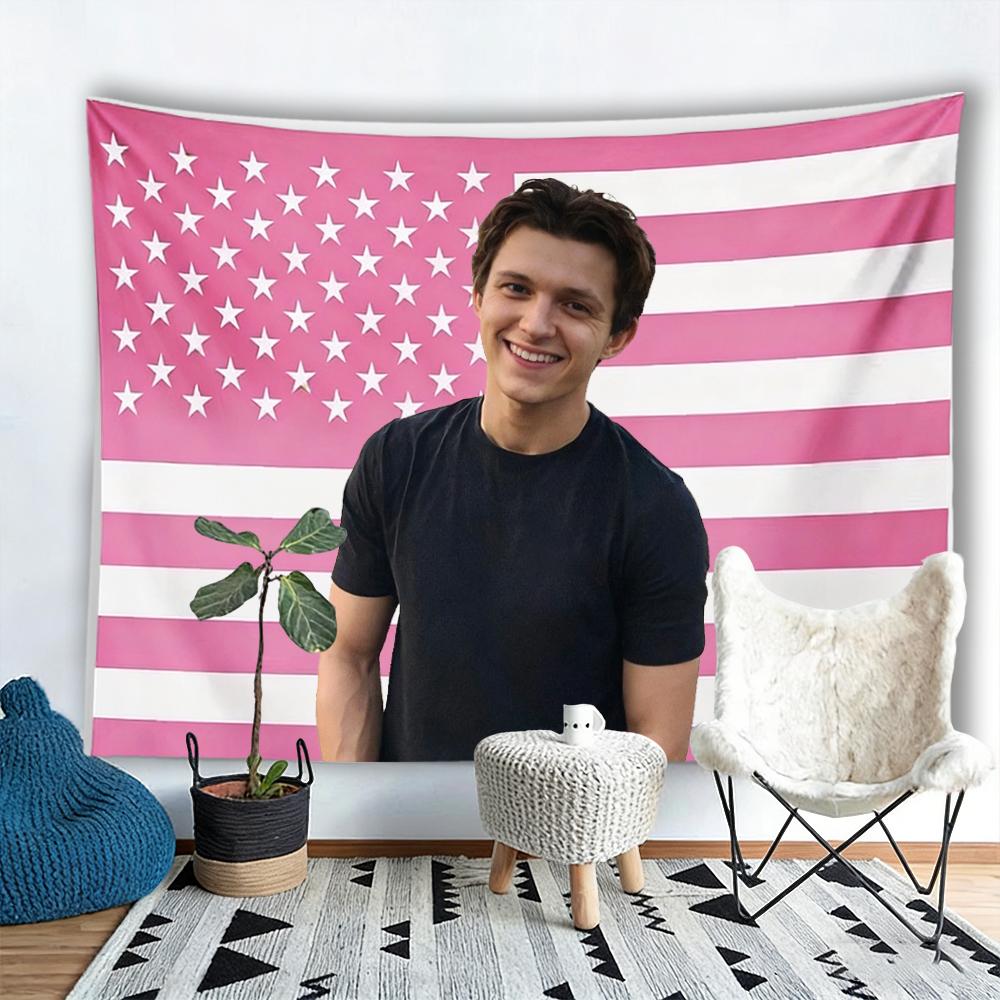 Tom Pink American Flag Tapestry Celebrity Portrait Wall Hanging Bedroom Fan Decor Gift