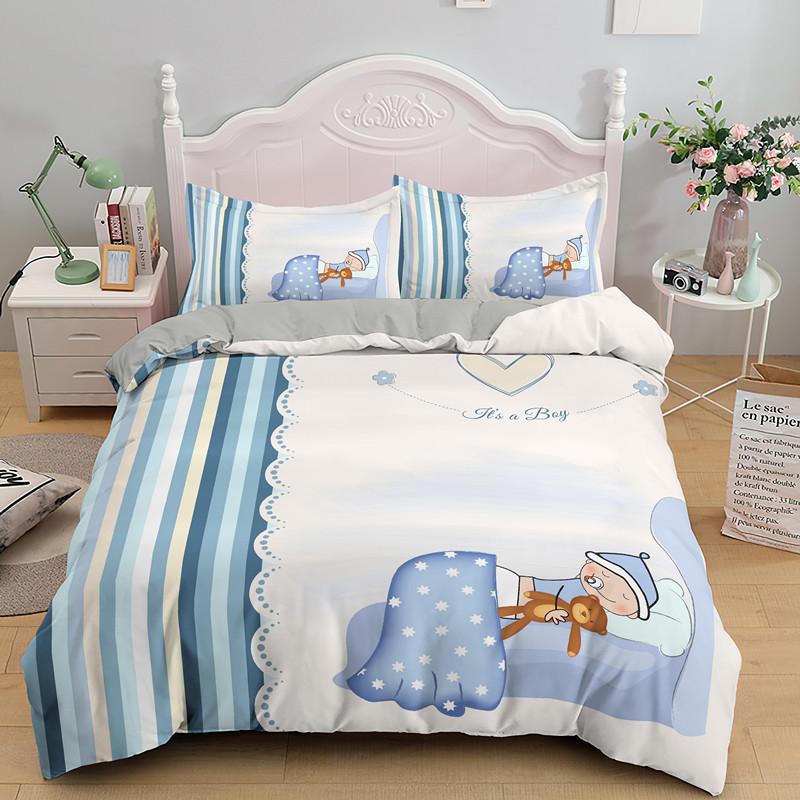 Cartoon Bear Duvet Cover 3PCS Bedding Set Microfiber Twin Full For Girls Kids Cute Animals Comforter
