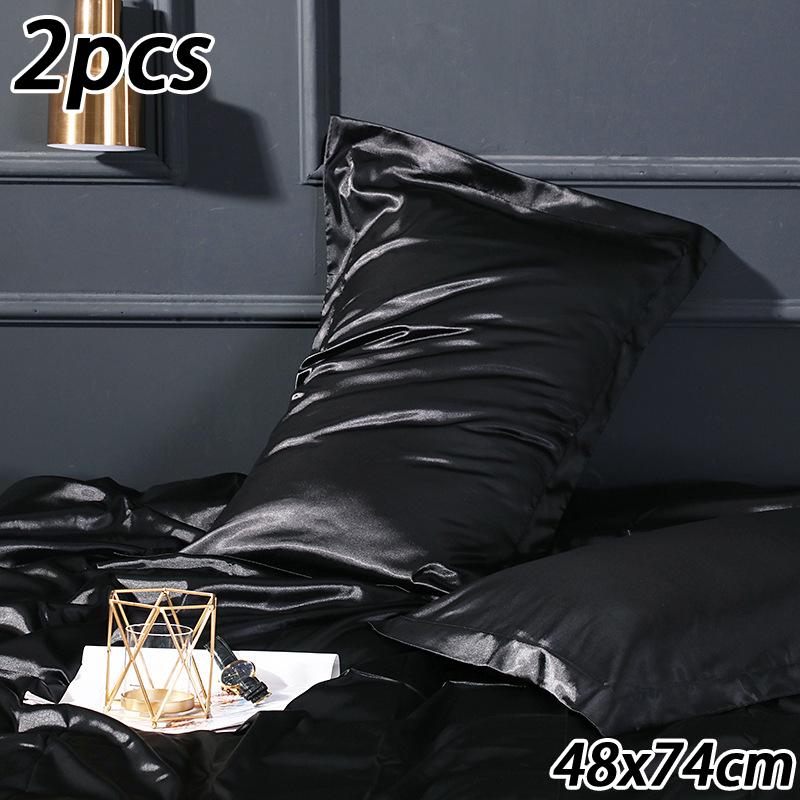 

2Pcs Satin Silk And Cotton Patterned Pillow Cases - 18X28 Inch Cover With Envelope Closure Black
