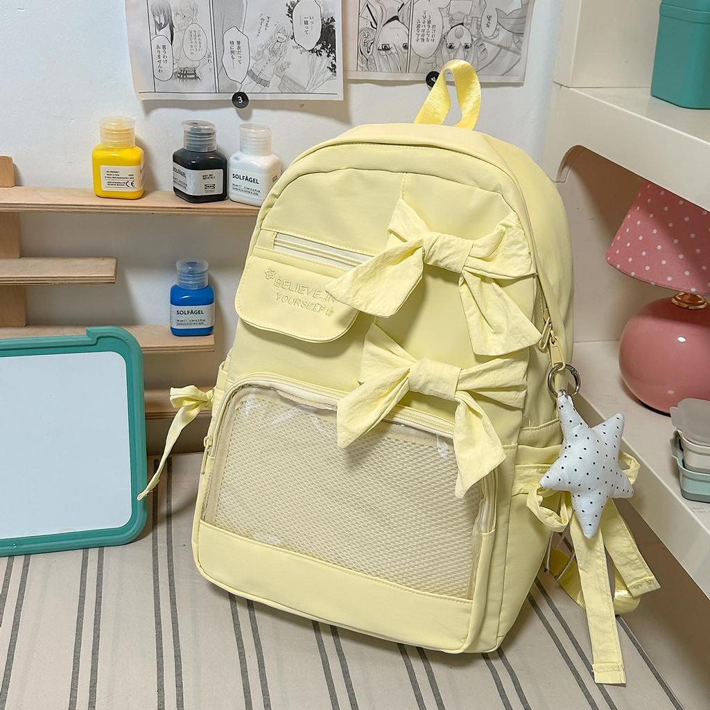 Schoolbag Gentle Sweet Wind Bow Backpack Korean ins Wind Student Party DIY Transparent Window Class Travel Backpack