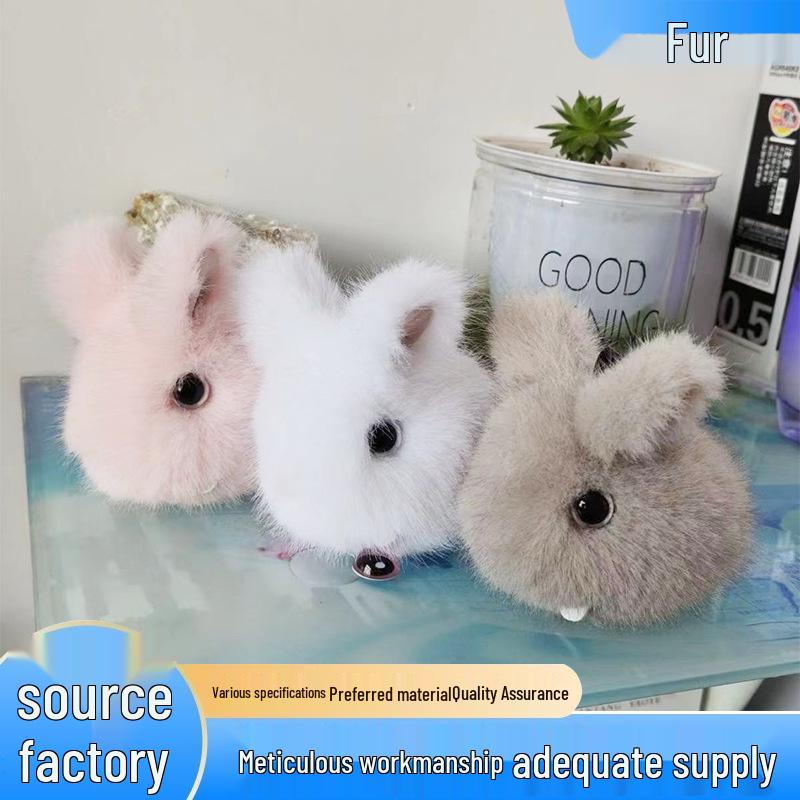 Mini Jade Rabbit Plush Keychain - Cute Cartoon Doll with Mink Fur