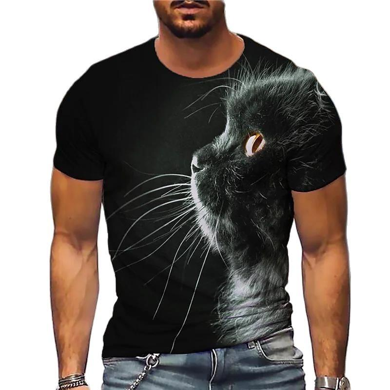Animal Cat Print Men's T-shirt Harajuku Cute Loose Short-sleeved Tops Fashion Simple T Shirt Oversized Men Women Unisex Clothing