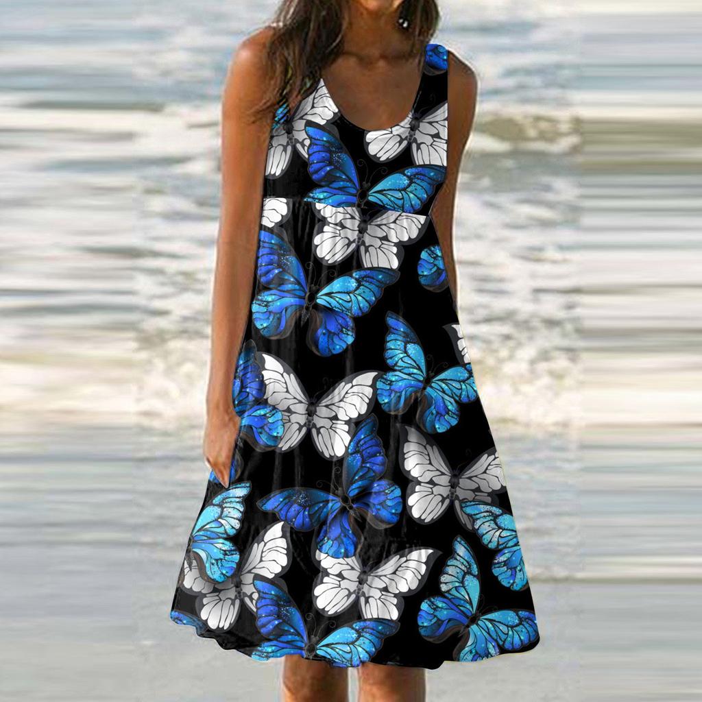 Women's Dress Casual Butterfly Print Beach Skirt Sundress