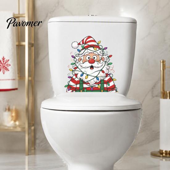 Santa Bathroom Decals Christmas Toilet Stickers, Waterproof Funny Claus Lid Seat Decals, Self-Adhesive Holiday Decor Water Tank Sticker, Cute