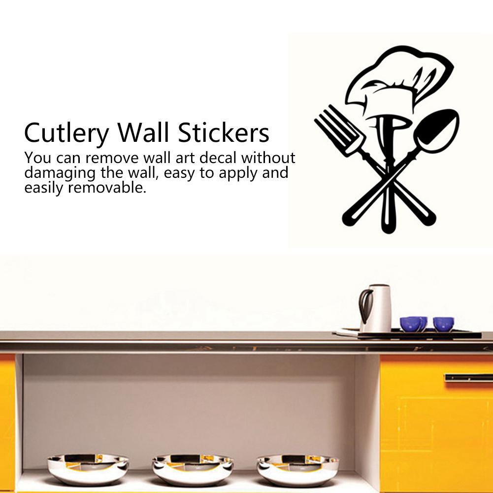 Bestick Kniv Gaffel Kockhatt Väggdekor Tapet för Kök Restaurang Dekoration