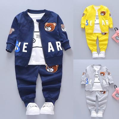 Kids Clothes 3Pcs Baby Boy Suit Autumn Cardigan + Long Sleeved T-shirt +pant Outfits Outerwear