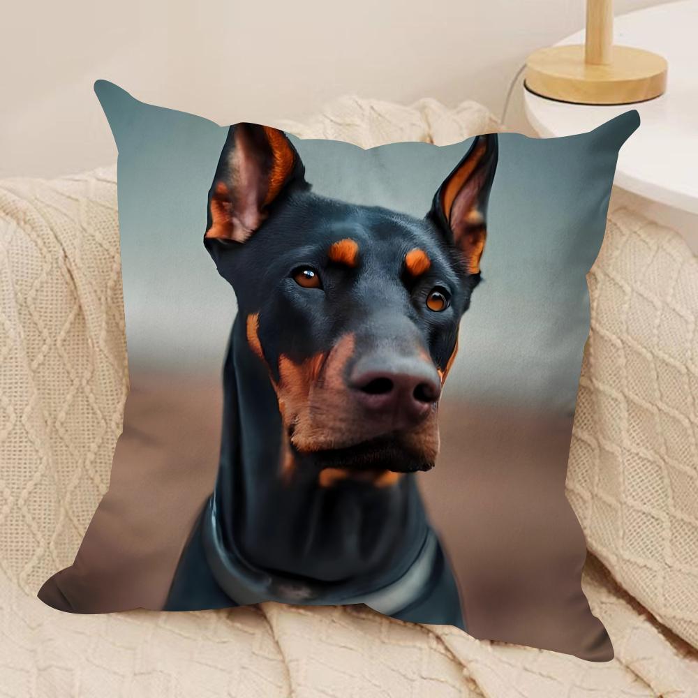 Handsome Doberman Cushion Cover Pillowcase Ultra Soft Skin Friendly Fabric Cloud Like Comfort & Concealed Zipper