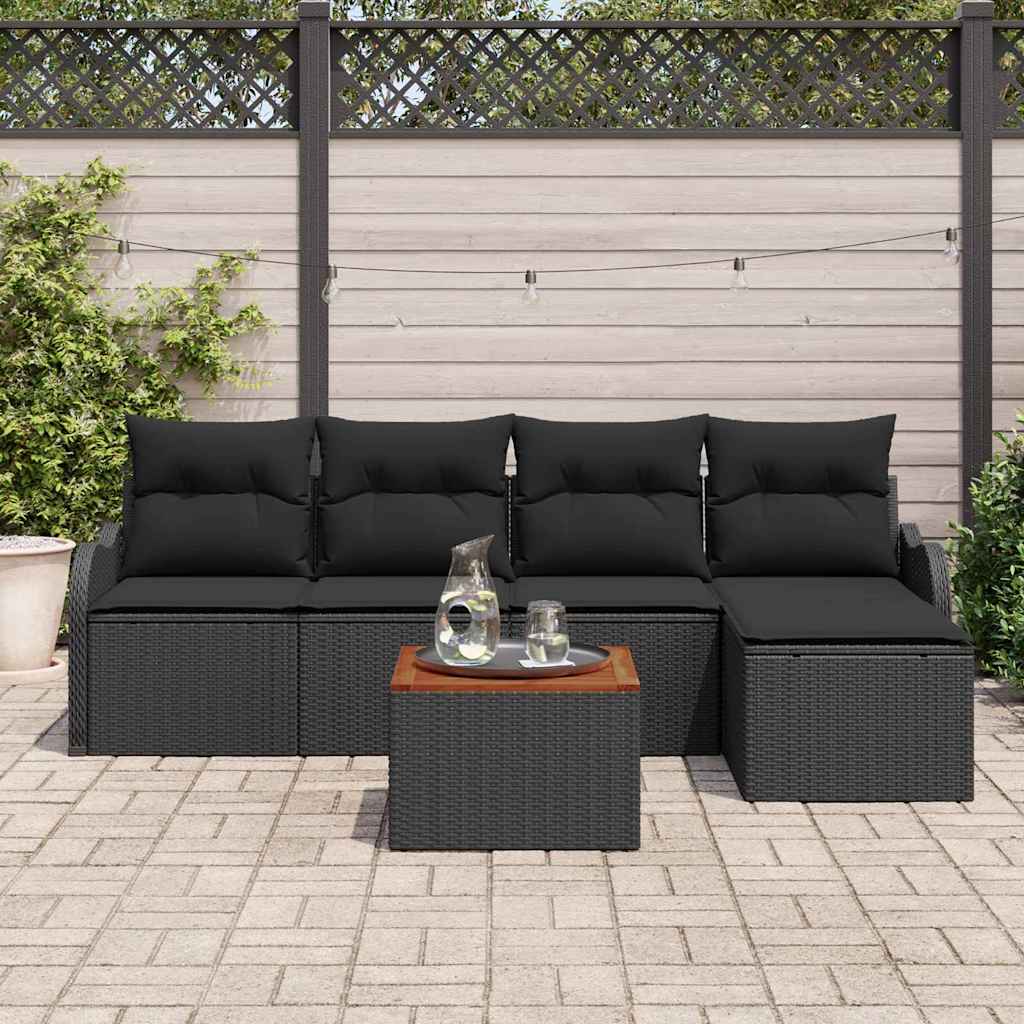 Garden Sofa Set with Storage 6 pcs Black Poly Rattan