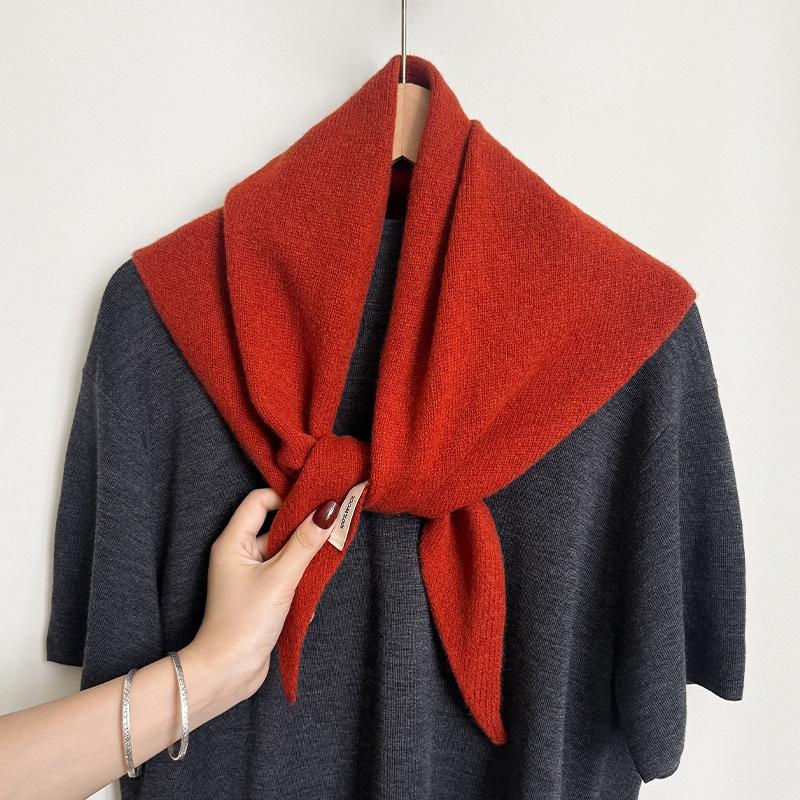 Knitted Scarf Women 100% Wool Winter Warm Scarves Bright Solid Color Design Thickened Shawl Soft Triangle Pashmina Neck  NEW