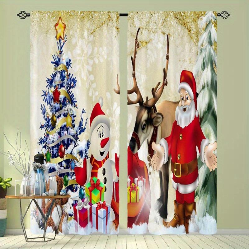 Festive Christmas Printed Drapes Vintage Design Machine Washable Artistic Style  for Livingroom Space Bedchamber Rod Pocket Easy to Hang