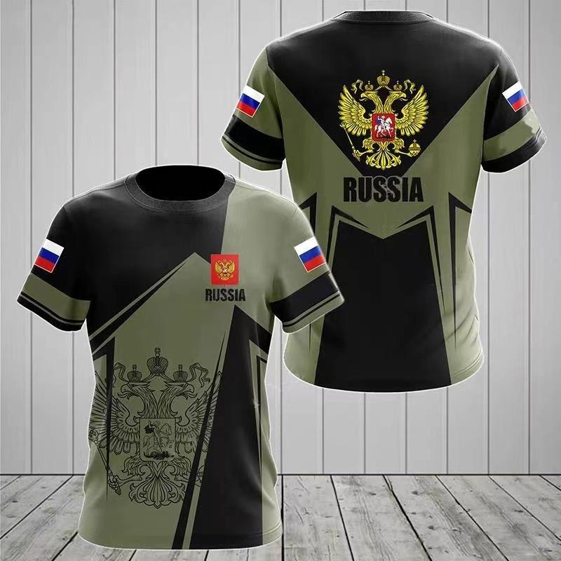 Popular Russian Men's T-Shirt Casual Loose Crew Neck Russian Flag Short Sleeve Top Men's Clothing