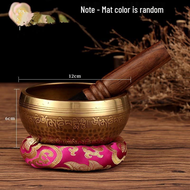 Nepal Bronze Six-Syllable Mantra Tibetan Singing Bowl for Meditation and Incense, Buddha Sound and Chime Bowl.