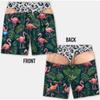 New Men's Fun Beach Shorts, 3D Simulated Leopard Print Thong Pants, Faux Two-piece Print, Beach Swim Trunks, Party Casual Shorts