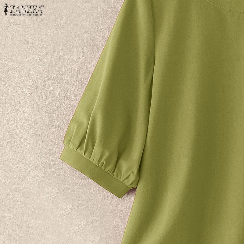 ZANZEA Damen Lässige Rundhals Einfarbig Locker Halbarm Bluse
