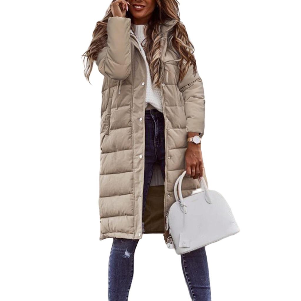 2023 Ευρώπη & Αμερική Μονόχρωμο Βαμβακερό Παλτό Μήκους Μέσης με Κουκούλα