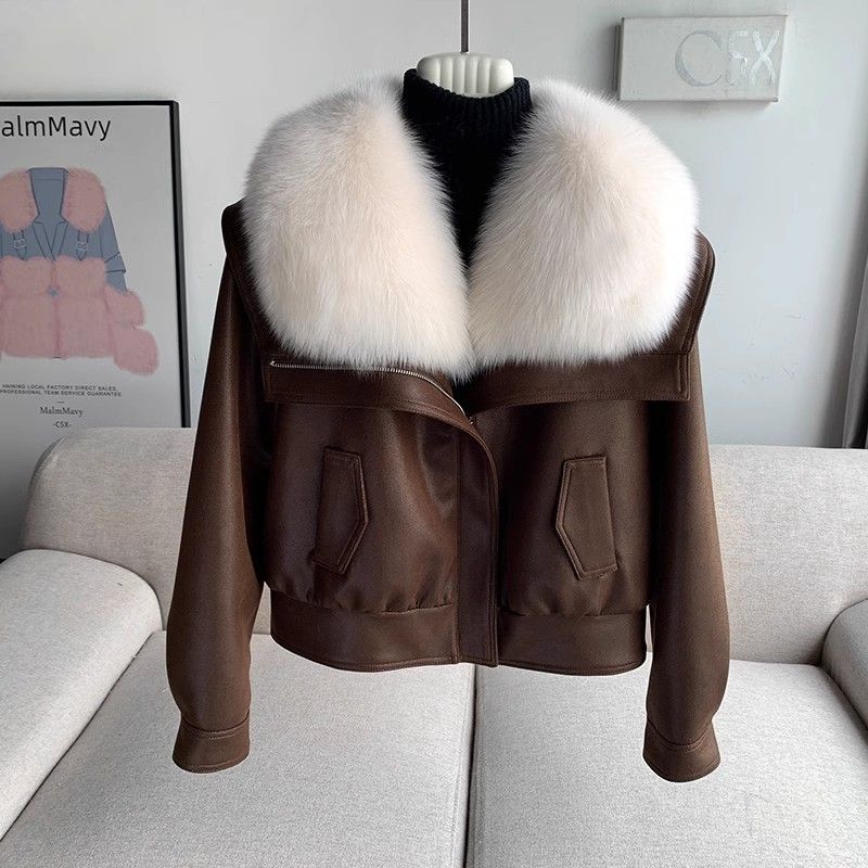 Winter Imitation Fuchs Pelz Kragen Pelz Jacke Wildleder Unten Baumwolle Liner Kurze Lokomotive Junge PU Lederjacke
