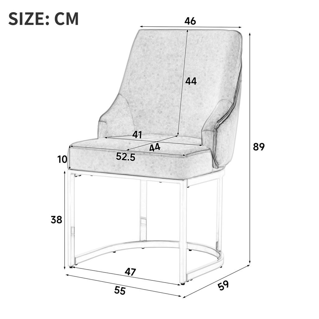 4 Dining chairs, comfortable and breathable, suitable for restaurants, living rooms, cafés, modern style, silver-plated legs, velvet, gray + silver