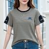 Women's Summer New Stripe Loose Casual Round Neck with Foreign Style Short Sleeved Top