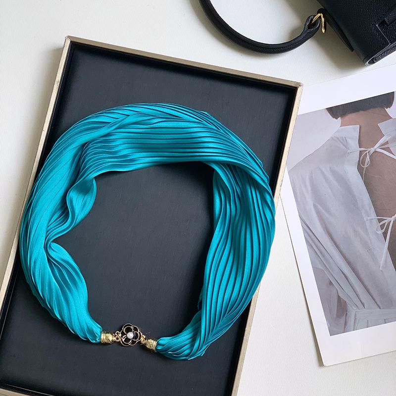 New Monochrome Magnetic Variety Silk Scarf Necklace Women's Pleated Summer Sunscreen Headscarf Decorative Scarf