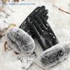 Leather Gloves for Women In Winter Touch Screen Plus Velvet Thickened Warm Real Rabbit Fur Thin Style Bike Riding Rabbit Fur Leather Gloves