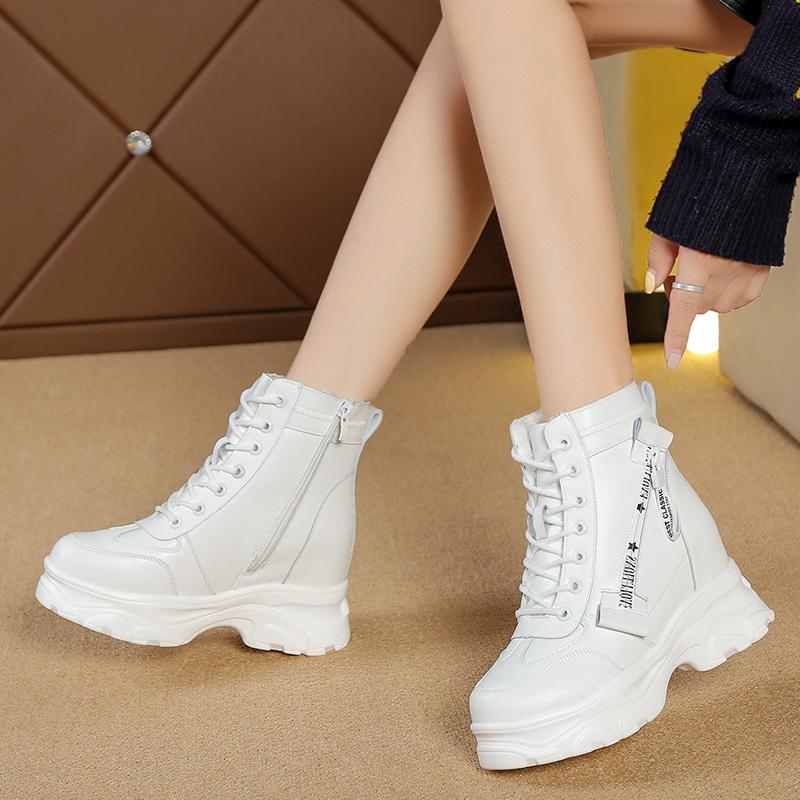 Fashion New Winter Ankle Boots for Women Motorcycle Boots Chunky Heels Casual Round Toe Leather Sneakers High Platform Boots Shoe Female