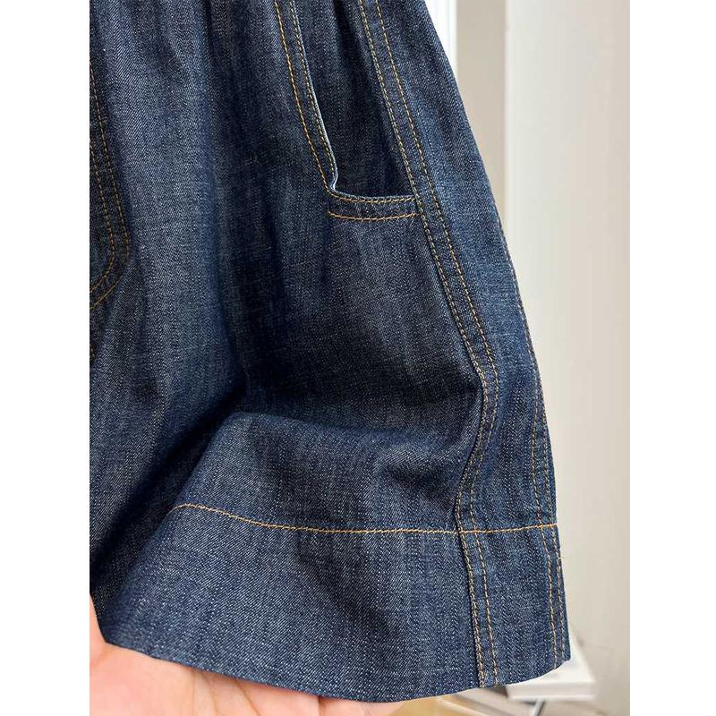 Women Clothing Summer Fashion High Waist A-line Wide Leg Jeans Shorts Female Vintage Blue Denim Casual Pockets Loose Short Pants