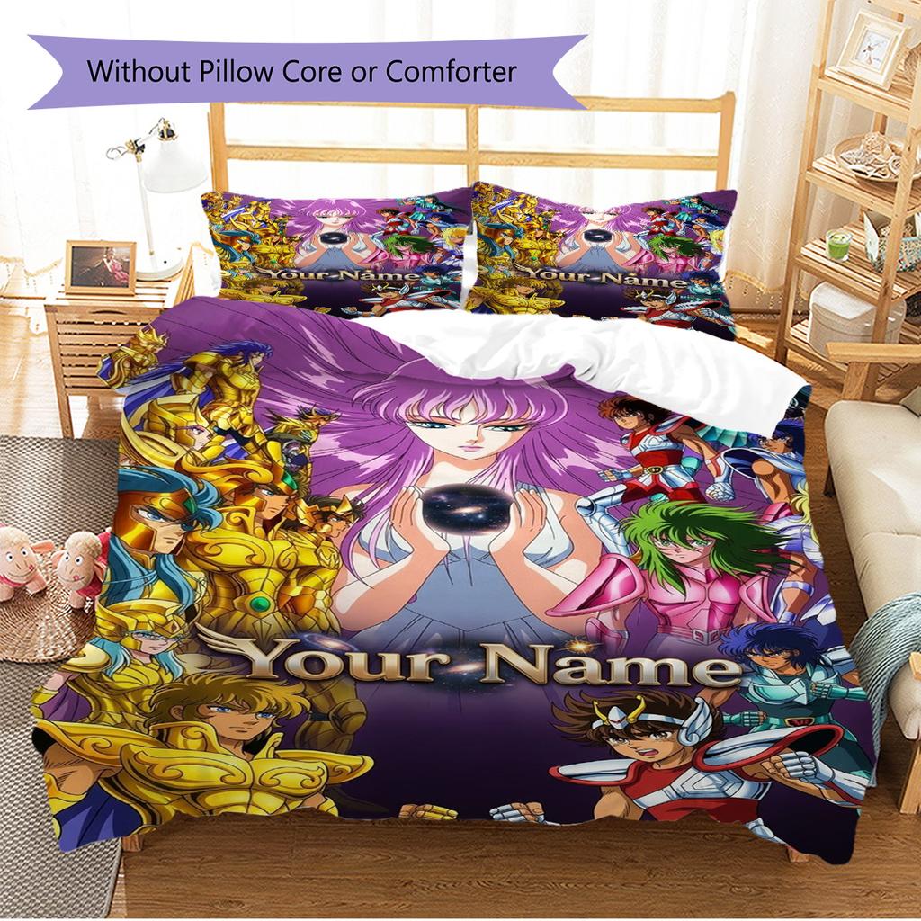 Name Custom Saint seiya Pattern Bedding Set Quilt Cover Pillowcase Home Decor Gift (1 * duvet cover + 2 * pillowcase, without core)