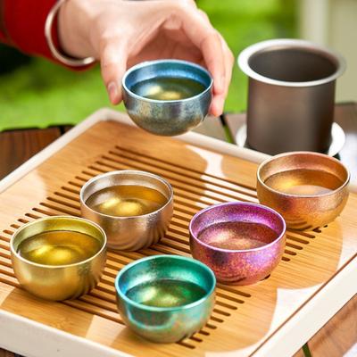 Saf Titanyum Çay Fincanı Dış Mekan Seyahat Çay Aksesuarları Çift Cidarlı Küçük Çay Fincanı Kristalize Kamp Bardakları