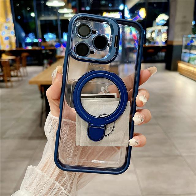 For iPhone 16 Pro Max Luxury Transparent Magsafe Magnetic Holder Frame Phone Case For iPhone 11 12 13 14 15Plus Lens Stand Cover