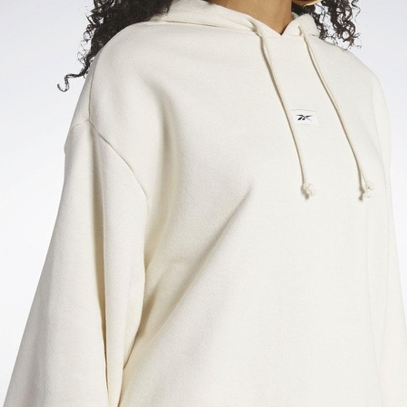 Reebok Solid Color Loose Hoodie Sportswear Women Sweatshirt White HS4745