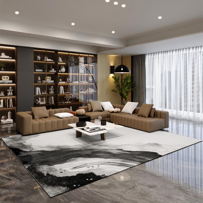 Scandinavian Black  White Geometric Rug Non-Slip High Density Carpet for Modern Living Room Bedroom Office Decor