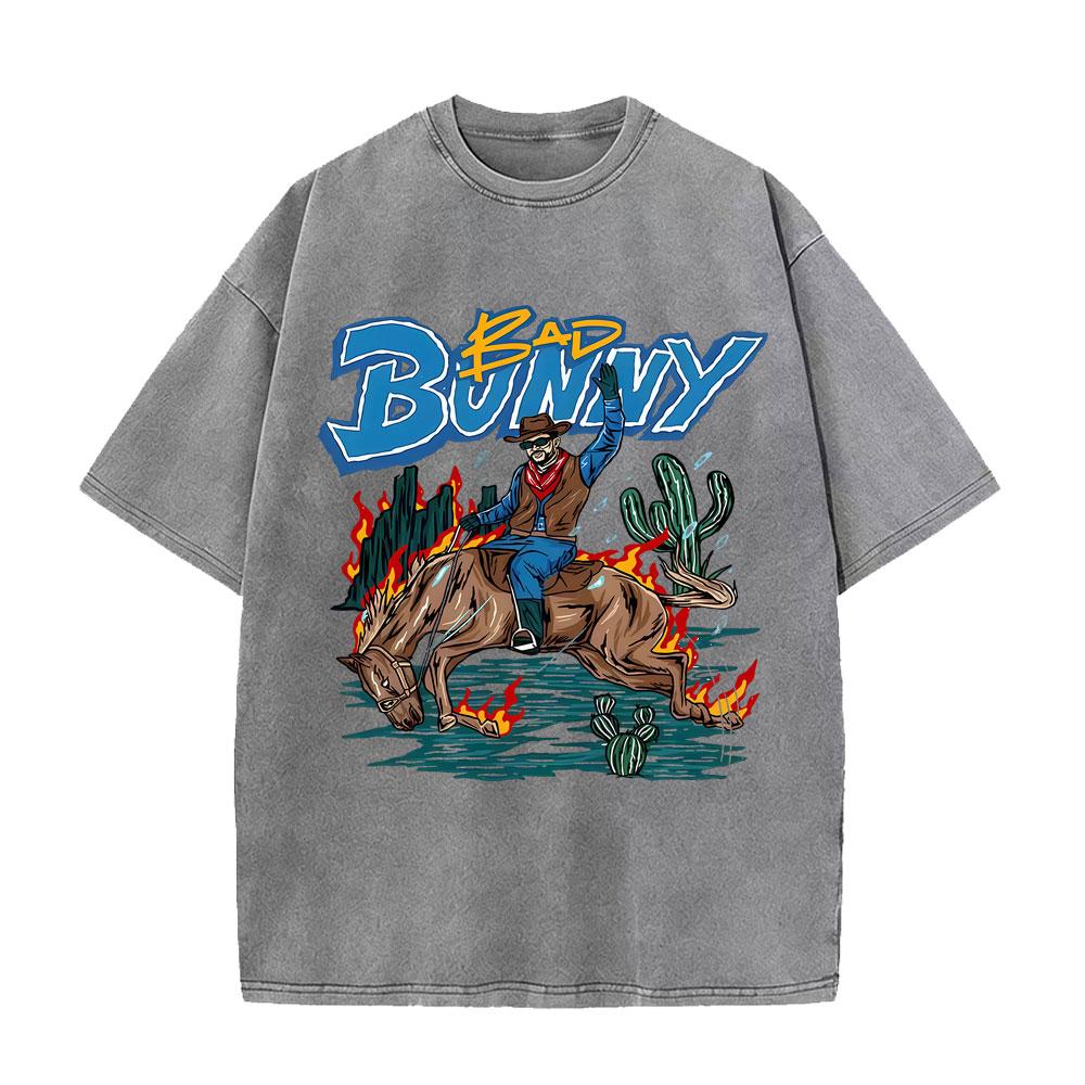 Washed Vintage Rapper Bad Bunny Tshirt Nadie Sabe Lo Que Va A Pasar Manana Skeleton Graphic T Shirts Men Fashion Hip Hop Tshirt