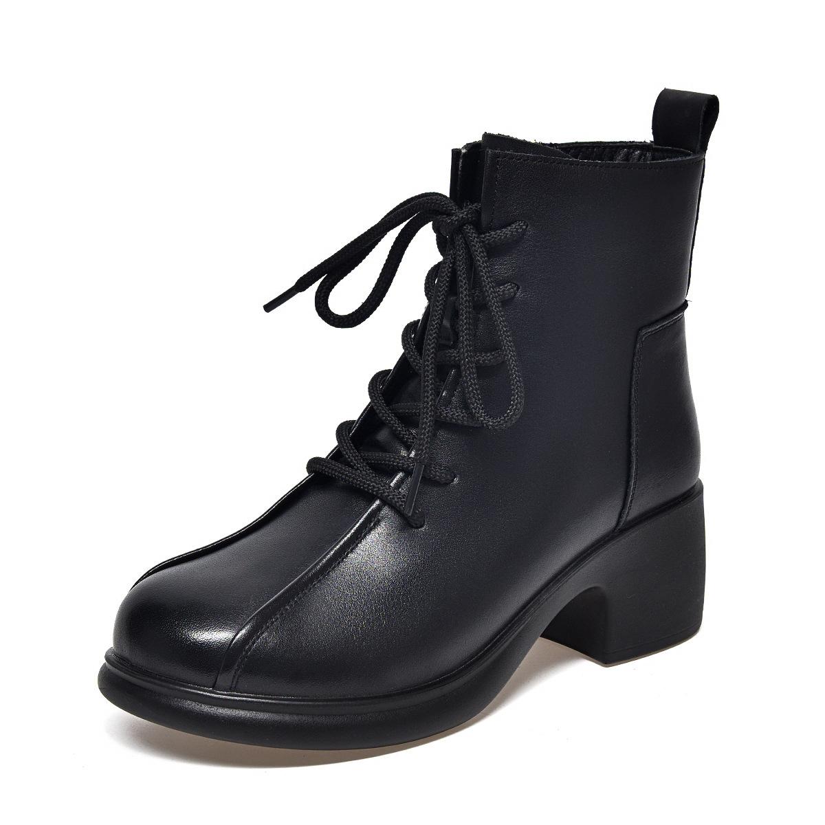 

Женские ботинки Мартин с круглым носком, новые, на среднем каблуке, ретро кожаные ботинки из первого слоя коровьей кожи, короткие ботинки на шнуровке 40 чёрный