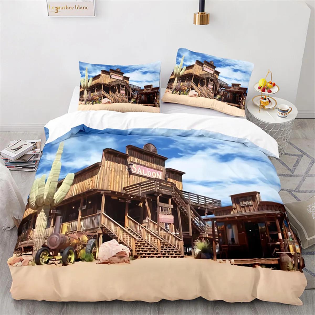Cactus Duvet Cover Tropical Desert Plant Mountain Sunrise Microfiber Quilt Cover For Children Teens For Bedroom Decoration King EU Single(135*200cm)3pcs