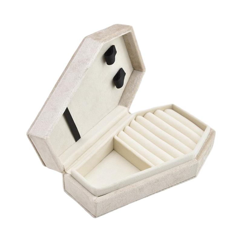 

Coffin Shape Jewelry Display Box Portable Jewelry Organizer Box Necklace Earring Display Case Rings Holder Trinket Box бежевый